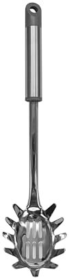 Fackelmann MODE Spaghetti Spoon, Stainless Steel Function Head & Handle, Kitchen Server, Pronged Pasta Fork with Slotted Holes, Serving Spoon, Scoop & Drain, 34cm, Grey, Silver