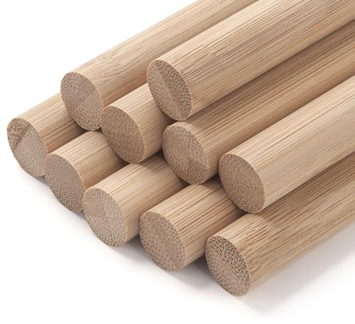 Holzdübelstäbe, runde Holzdübel zum Basteln, 10 Stück, 5/8 x 12 Zoll (ca. 1,6 x 30 cm) Makramee-Dübel, Bambus-Bastelstäbe, unlackierte Hartholzstäbe zum Basteln, für Kunst und Heimwerker sowie