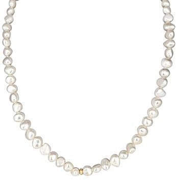 PERORNO Halskette mit echten Zuchtperlen und Silber 925, mit hohem Glanz und barocker Form mit einer Länge von 45 cm, 45 cm largo, Gold, Perle, Zuchtperlenkette für Damen