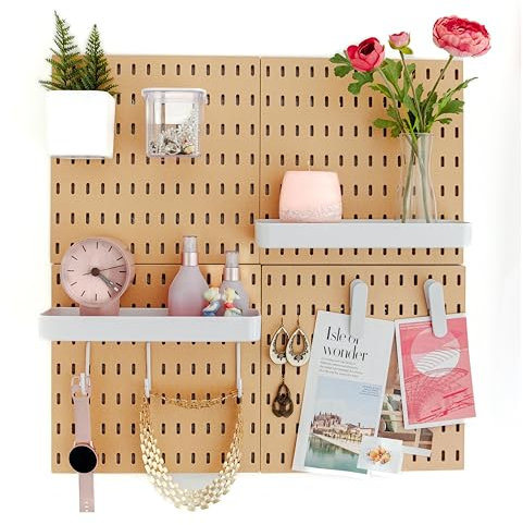L'essentiel Wand-Organizer für Zuhause und Büro, Stecktafel, 56 x 56 cm, komplettes Set (4 Fliesen à 28 x 28 cm) und Zubehör, Weiß oder Schwarz (Braun/Weiß, 4 Paneel-Set)