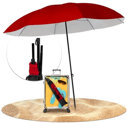 STYNGARD Reise Sonnenschirm mit UV Schutz 50+ [155 cm ⌀] - Strandschirm Sonnenschirm Strand mit Abspannleinen Modell NIZZA