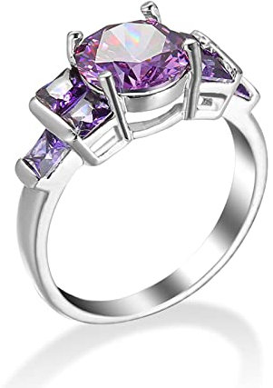 Bishilin Ringe für Frauen Silber, Hochzeit Ring Damen Versilbert mit Violett Zirkonia Verlobungsringe und Eheringe Größe 54 (17.2)