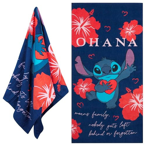 Disney Stitch Asciugamani Bambini Cotone Asciugamano Bagno Assorbente Telo Doccia Teli Mare Asciugatura Rapida 140x70cm Accessori Viaggio (Punto Blu/Rosso)