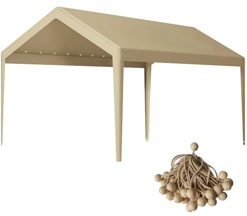 Rutile Bâche de rechange robuste de 3 x 6 m pour abri de voiture, tente de garage, abri avec pieds en tissu et tendeurs à boule beige (housse supérieure uniquement, cadre non inclus)