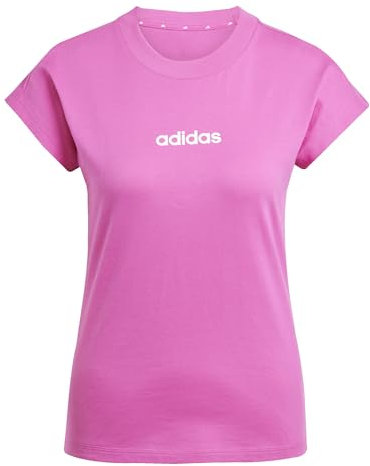 adidas Donna Essentials Linear Cotton T-Shirt, Semi Lucid Fuchsia/White, S