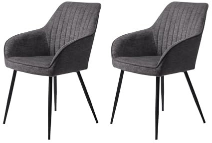 FJORDFORM Esszimmerstuhl, 2'er Set, Polsterstuhl, Schwarze Metallbeine, Gestrichenes Muster, Dunkelgrau