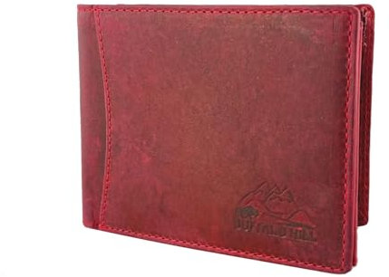BUFFALO HILL Geldbörse I Büffelleder Portmonee I Echtleder Geldbeutel I Querformat Portemonnaie Herren I RFID-Schutz I Ledergeldbörse mit Münzfach I 9 Kartenfächer I 2394 Hellbraun (Rot)