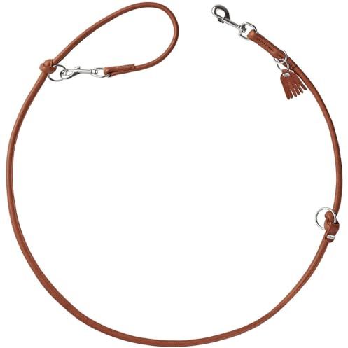 HUNTER Verstellbare Hundeführleine Round & Soft MÜNCHEN, rundgenähte Leder Hundeleine, besonders weich & geschmeidig, 3-Fach verstellbar, Made in Germany, Farbe: Cognac, Größe: 10/200