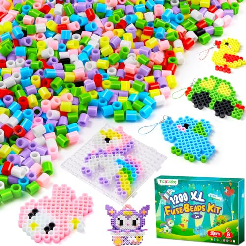 10mm Bügelperlen Set, 1200 Stück Bügelperlen für Kinder, 8 Pastell Farben XL Steckperlen mit Steckplatte, Muster und Bügelpapier, Bastelperlen Set, Perlenset Geschenk für Kinder Geburtstag Weihnachten