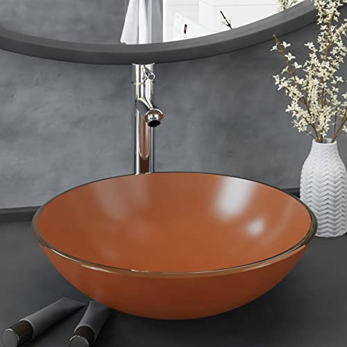 Somanki Badezimmer Waschbecken mit Wasserhahn und Ablaufgarnitur Braun Gehärtetes Glas, Aufsatzwaschbecken, Waschtisch, Aufsatzwaschtisch, Wash Basin, Badmöbel, Bathroom Sink 3098454