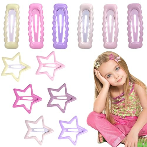 COYUN 12 Pezzi fermagli per capelli colorati antiscivolo, Fermagli per Capelli Stella, Fermagli per Capelli in Metallo Fermagli per Capelli Antiscivolo Clip per capelli a scatto in metallo lunghe