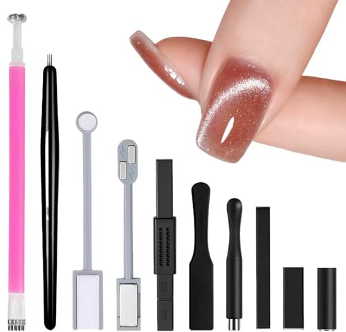 10 Pcs Cat Eye Magnet for Nails,Nail Magnet Tool Set,Cat Eye Magnetic Nail Polish Kit,Double-Head Strong Suction Nail Magnet Stick,Diverse Cat Eye Effect,for Nail DIY Salons