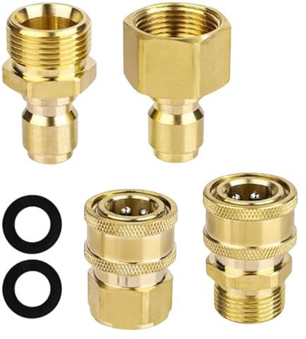 GSDGV 4pcs M22 Pressure Washer Adapter Set, Power Washer Fittings, 3/8 Copper Quick Coupling, Adapter Pressure Washer, Fast Connect Kit for Universal G-un Hose and Pump Connection(SIZE:M22-14mm)