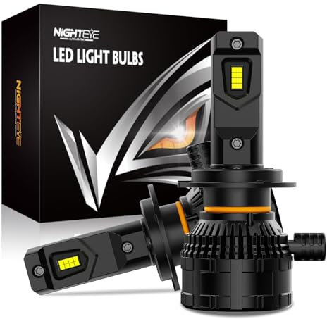 NIGHTEYE Ampoule H7 LED 42000LM - 200W LED H7 Super Lumineuses, Feux de Croisement et de Route Automatiques, Étanchéité IP68, Pack de 2