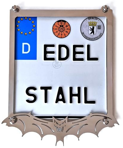 Exklusiver Kennzeichenhalter Motorrad mit Schläger aus Edelstahl Hochglanz poliert mit Chrombeschichtung 180x200 mm - Nummernschildhalterung Motorrad - Kennzeichenhalterung