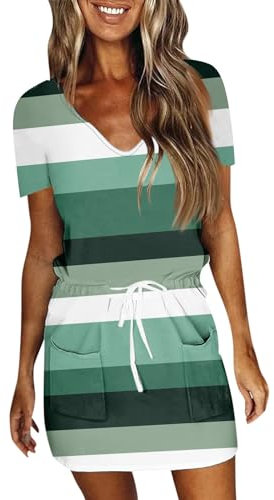 Kleid Damen Kurze Ärmel Lang Sommerkleid Leicht und Luftig Freizeitkleider Elegante A Linie Boho Kleid Strandkleid Casual Urlaubskleid Hawaiikleidung Minikleid Dress Kleid Sommer(#C Green,M)