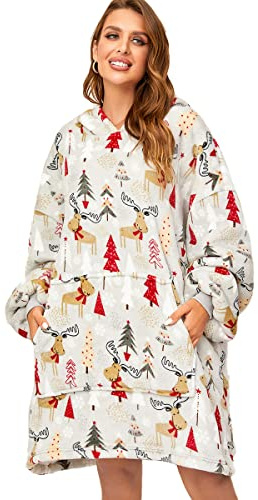 Oversized Adult Hoodie Blanket Wearable Throw Giant Pockets Sleeves Comfortable Ultra Soft Sherpa Sweatshirt.