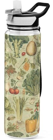 Ewusp Borraccia sportiva vintage con cannuccia e coperchio, 1000 ml, a prova di perdite, riutilizzabile, in Tritan, senza BPA, tazza da viaggio per palestra, fitness, ciclismo, scuola, ufficio