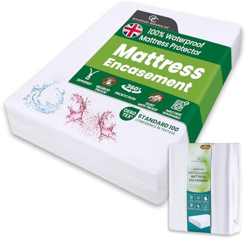GC GAVENO CAVAILIA Premium Mattress Encasement Super King | Waterproof Mattress Protector | Anti-Allergy Zipped Mattress Cover | Bed Bug Dust Mite Proof | Super King Mattress Protector | White
