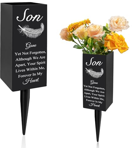 Son Friedhofsvasen für Grab, Metall-Friedhofs-Grab-Blumenvase mit Pfahl, Grabmarkierungen, Grabdekoration, Schild für Grabgarten, Outdoor, Hof