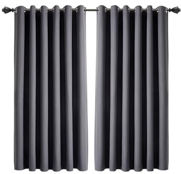 INSPIRE HOMEWARE 100% Blackout Curtains for Bedroom 46x54 Charcoal Linen Curtains Super Soft & Energy Saving Thermal Insulated Eyelet Curtain 2 panels with Matching Tiebacks