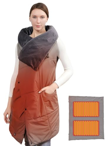 Couverture chauffante sans fil, Couverture chauffante électrique portable, Chauffage Poncho Chauffant avec 3 niveaux de température et 8 zones de chauffage pour Maison bureau et camping en plein air