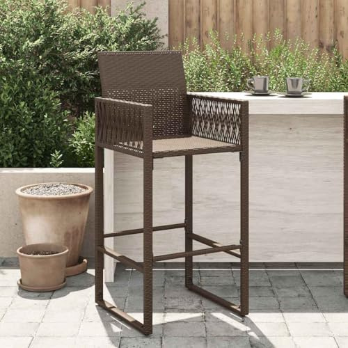 Tonture Garten-Barhocker 2er-Set, Braun, Poly Rattan, 52x58x118 cm, UV-beständig, wetterfest, für Outdoor-Dining, Balkon, Terrasse, langlebige Gartenmöbel