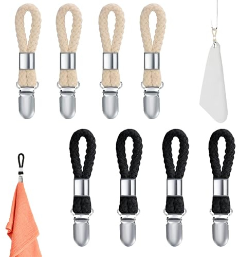 8 Stück Handtuch Clips zum Aufhängen,Handtuchclips mit Schlaufen,Aufhänger für Handtücher(4 in Weiß und 4 in Schwarz),Handtuchklammern,Handtuch Aufhänger,Zum Von Häusern Schränken Und Badezimmern
