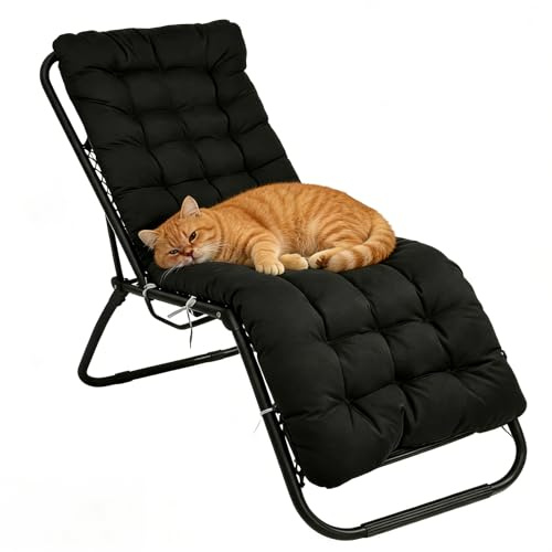 Liegenauflage Gartenliege 170x53x8cm Dicke Hochlehner Auflage, Anti-Rutsch, Verdickte Gartenauflage aus Premium Baumwolle, Wetterfeste Liegenpolster für Garten Balkon Terrasse Camping, Schwarz