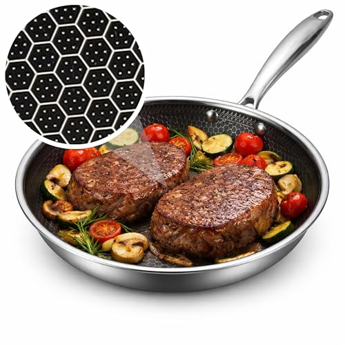 Löwenthal® Bratpfanne 28 cm | Edelstahl Pfanne mit Wabenstruktur | Keramische Antihaftbeschichtung | Kratzfest | PFAS- & PTFE-frei | Induktion alle Herdarten | Spülmaschinenfest | Backofenfest 280°C