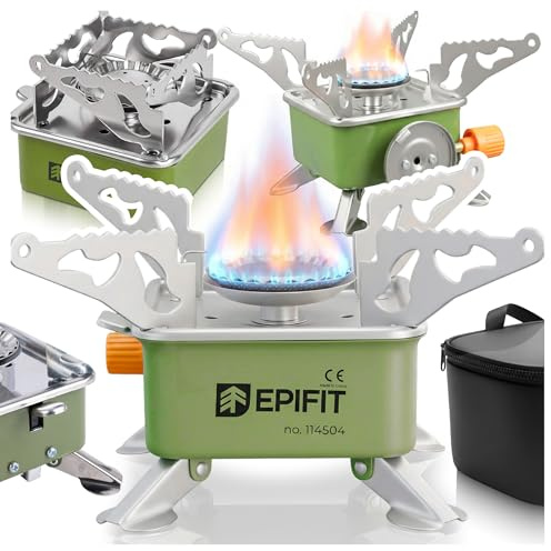 EPIFIT Gaskocher Mini Campingkocher Klein für Kartuschen Gasflasche Tragbarer Klappdeckel Spark50 Grün