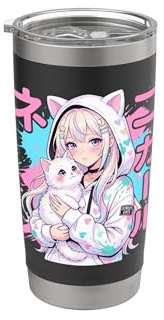 Kawaii Neko Anime-Mädchen mit Katzenliebhaber Otaku Manga Anime Doppelwandiger Edelstahl-Thermobecher