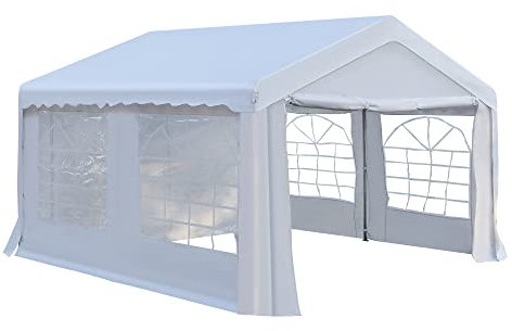 Outsunny 4m x 4m Marquee Party Tent, Heavy Duty Wedding Canopy with Sidewalls, Doors, Windows, Galvanised Garden Gazebo for Parties Events, White