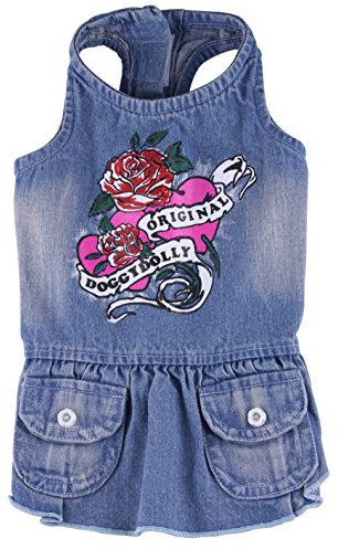 Doggy Dolly D213 Jeanskleid mit Rosenprint für Hunde, Größe : M