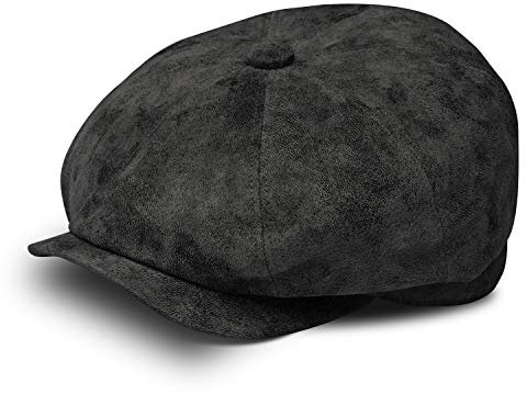 fiebig Stanley 8-Panel Pigskin Flatcap | Schiebermütze aus Leder | Schirmmütze mit Innenfutter (61-XL, schwarz)