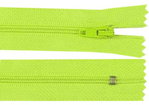 Schnoschi 2 Stück 35 cm Langer Spiralreißverschluss, Nicht teilbar, neongrün, 3mm Laufschiene Reißverschluss
