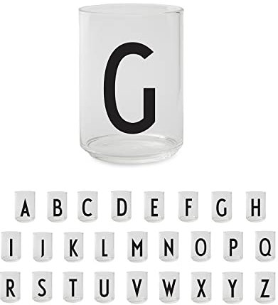 Design Letters Bicchieri Acqua Vetro con Iniziale (A-Z) | Idee Regalo Uomo & Regalo Donna | Vetro Borosilicato Progettato in Danimarca | Perfetto per Decorazioni da Tavola | Lettera Bicchieri | 350 Ml