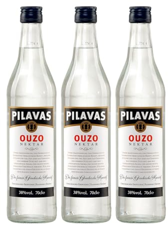 Ouzo Pilavas Nektar 3x 0,7l 38% Vol. | Sehr milder Ouzo aus Patras | + 20ml Jassas Olivenöl