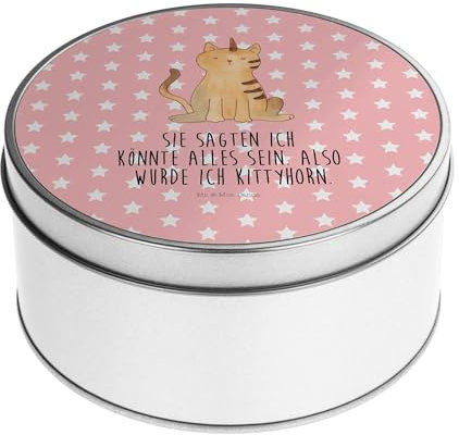 Mr. & Mrs. Panda Blechdose rund Einhorn Katze - Geschenk, Einhorn Deko, Mieze, Unicorn, Geschenkkiste, Vorratsdose, Blechdosen mit Deckel,