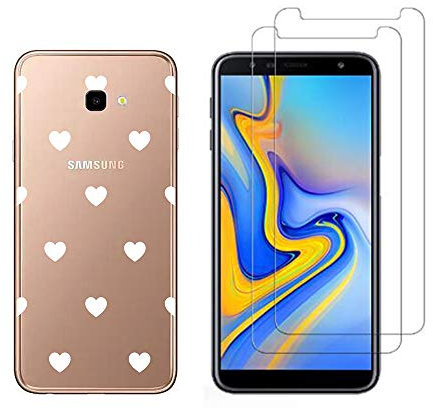NOVAGO Compatible avec Samsung Galaxy J4 Plus/J4 +/J4 Core -Coque Souple Solide Anti Choc avec Impression + 2 Films Protection écran Verre trempé résistant (Coeur)