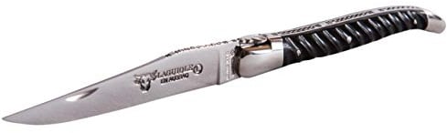 Laguiole en Aubrac Taschenmesser Torsade 12 cm, aufwendig graviert,Griffschalen Ebenholz, Klinge und Backen glänzend