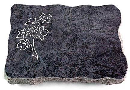 Wilhelmy Grabmale Grabplatte, Grabstein, Grabkissen, Urnengrabstein, Liegegrabstein Modell Pure 40 x 30 x 5 cm Orion-Granit, poliert inkl. Gravur (Sandstrahl-Ornament Zweig 2)