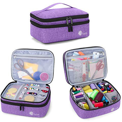 Luxja Nähaufbewahrung Tasche, Tragetasche für Nähzubehör, Doppelschicht Nähzubehör Organizer für Nadeln, Faden und andere Nähwerkzeuge (Ohne Zubehör), Lila