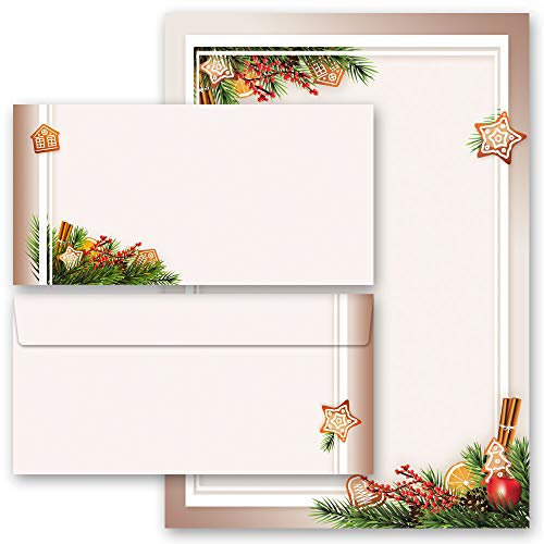Briefpapier Sets Weihnachten, LEBKUCHENZEIT 10 Blatt Briefpapier + 10 passende Briefumschläge DIN LANG ohne Fenster | Paper-Media