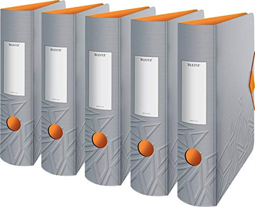 Leitz Multifunktions-Ordner, A4, Abgerundeter Rücken, Gummibandverschluss, Kunststoff, Active Urban Chic (Grau-Orange | Mehrfach-pack, 5 Stück)