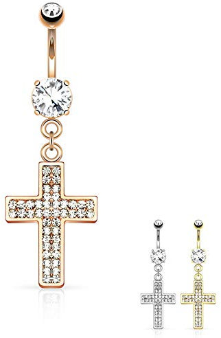 Treuheld® | Bauchnabelpiercing mit Kreuz | 3 Farben [03.] - Rosegold