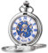 ManChDa Mechanische römische Ziffern Zifferblatt Skelett Taschenuhr mit Box und Ketten für Herren und Damen Small silber, blau