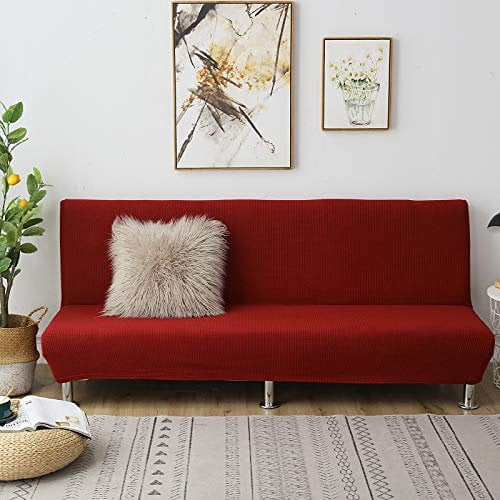 C/N Sofabezug ohne armlehnen Stretch Armlose Sofabezüge Sofahusse Ohne Armlehne 1 sitzer Schlafsofa bezug sofaüberwurf Klappschlafsofa bezug elastisch Weinrot