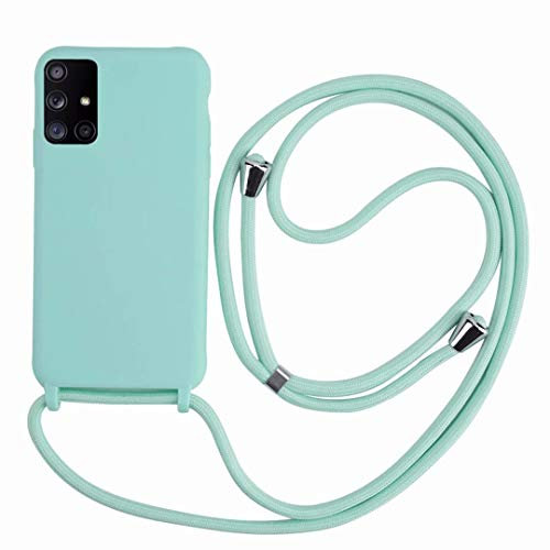 2ndSpring Schutzhülle mit Halskette, kompatibel mit Samsung Galaxy A71 4G, Umhängeband aus Seil, Anhänger, weiches Silikon, Minzgrün, Samsung Galaxy A71 4G, Nylon