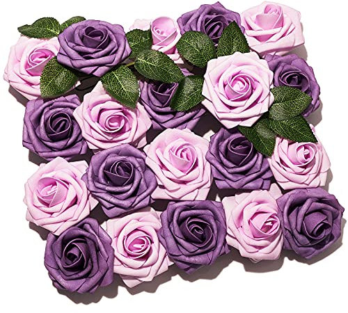 PartyWoo Künstliche Rosen, 20 Stück Kunstblumen, Künstliche Blumen, Deko Blumen, Schaumrosen, Kunstblumen Deko, Kunstblume für Geburtstagsdeko, Hochzeitsdeko, Party Deko (Lila)